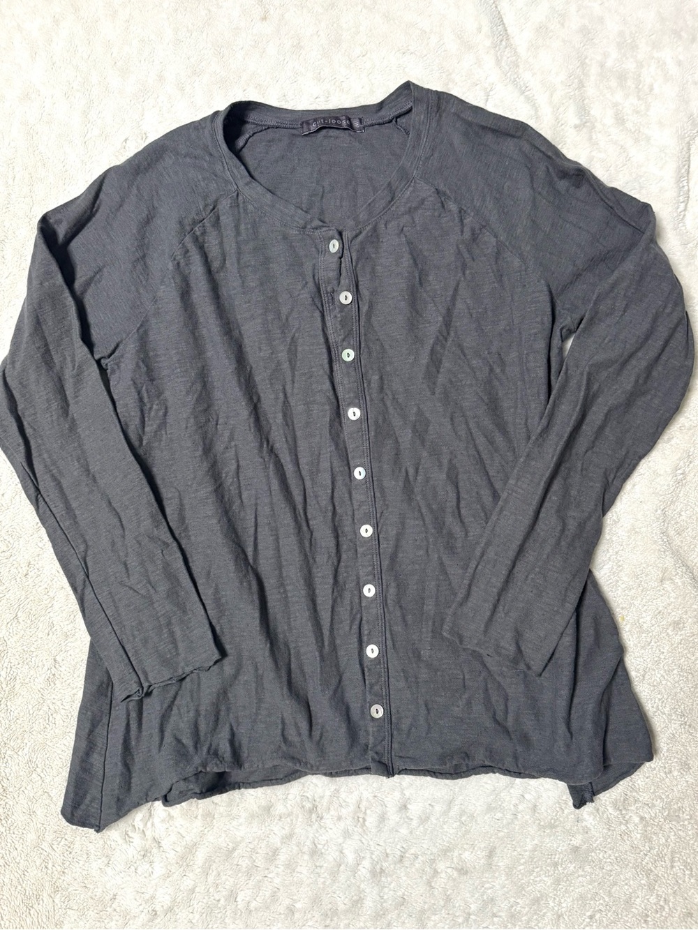 CUT LOOSE Charcoal Button-Front Oversized Long Sleeve Linen Top